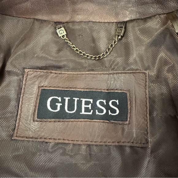 Guess Vintage Dark Brown Leather Button Blazer Jacket Women Size Large - Picture 6 of 11